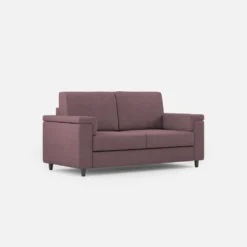 Divano 168x85cm design a due posti con bracciolo squadrato stoffa idrorepellente prugna DI2