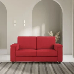 Divano 168x85cm design a due posti con bracciolo squadrato stoffa idrorepellente rosso DI2