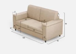 Divano 168x85cm design a due posti con bracciolo squadrato stoffa idrorepellente beige DI2