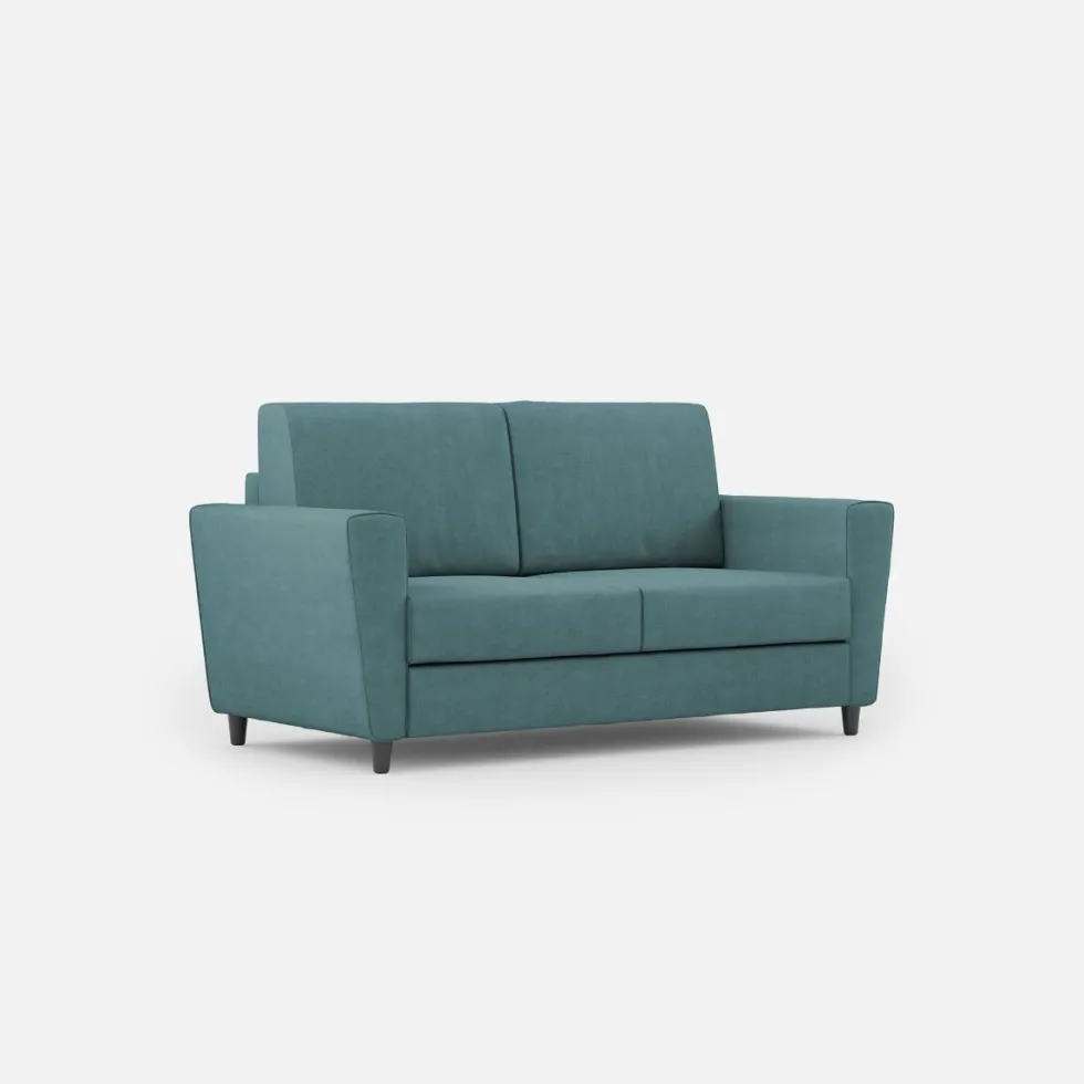 Divano 172x85cm design a due posti con piedini in legno e stoffa idrorepellente blu petrolio DI35