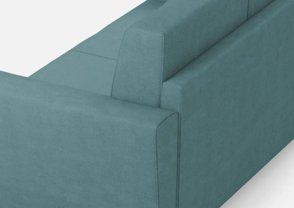 Divano 172x85cm design a due posti con piedini in legno e stoffa idrorepellente blu petrolio DI35