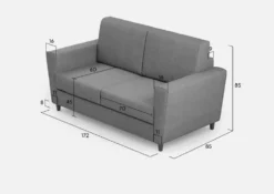 Divano 172x85cm design a due posti con piedini in legno e stoffa idrorepellente grigio DI35