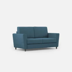 Divano 172x85cm design a due posti con piedini in legno e stoffa idrorepellente blu avio DI35
