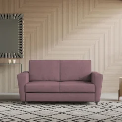 Divano 172x85cm design a due posti con piedini in legno e stoffa idrorepellente prugna DI35