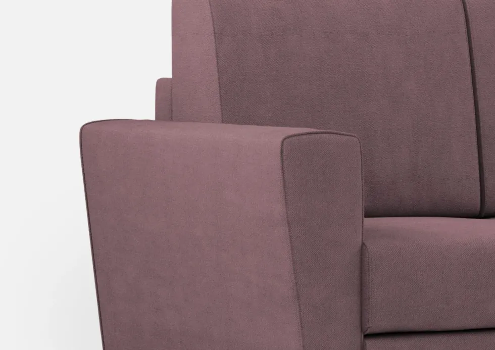 Divano 172x85cm design a due posti con piedini in legno e stoffa idrorepellente prugna DI35
