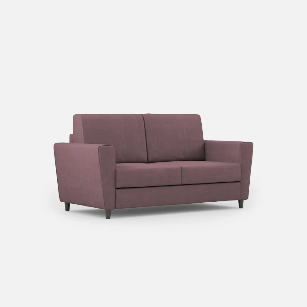 Divano 172x85cm design a due posti con piedini in legno e stoffa idrorepellente prugna DI35