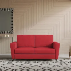 Divano 172x85cm design a due posti con piedini in legno e stoffa idrorepellente rosso DI35