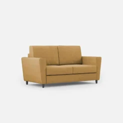 Divano 172x85cm design a due posti con piedini in legno e stoffa idrorepellente ocra DI35