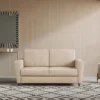 Divano 172x85cm design a due posti con piedini in legno e stoffa idrorepellente beige DI35