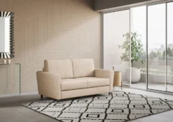 Divano 172x85cm design a due posti con piedini in legno e stoffa idrorepellente beige DI35