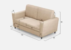 Divano 172x85cm design a due posti con piedini in legno e stoffa idrorepellente beige DI35
