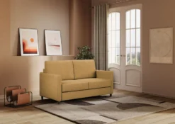 Divano 158x85cm design a due posti con tessuto idrorepellente ocra DI24