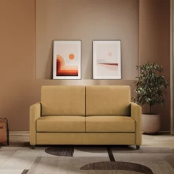 Divano 158x85cm design a due posti con tessuto idrorepellente ocra DI24