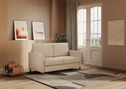Divano 158x85cm design a due posti con tessuto idrorepellente beige DI24