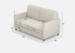 Divano 158x85cm design a due posti con tessuto idrorepellente bianco latte DI24