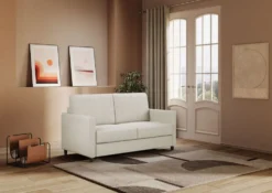 Divano 158x85cm design a due posti con tessuto idrorepellente bianco latte DI24