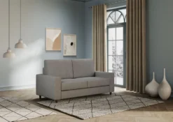 Divano 168x85cm design a due posti con bracciolo geometrico con stoffa idrorepellente grigio DI13
