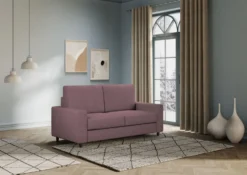Divano 168x85cm design a due posti con bracciolo geometrico con stoffa idrorepellente prugna DI13