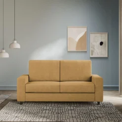 Divano 168x85cm design a due posti con bracciolo geometrico con stoffa idrorepellente ocra DI13