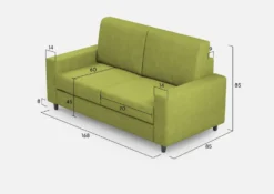 Divano 168x85cm design a due posti con bracciolo geometrico con stoffa idrorepellente verde DI13