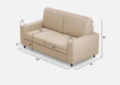 Divano 168x85cm design a due posti con bracciolo geometrico con stoffa idrorepellente beige DI13