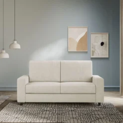 Divano 168x85cm design a due posti con bracciolo geometrico con stoffa idrorepellente bianco latte DI13