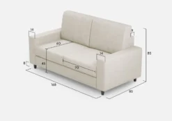 Divano 168x85cm design a due posti con bracciolo geometrico con stoffa idrorepellente bianco latte DI13