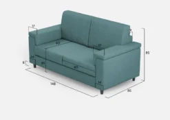 Divano 148x85cm design a due posti con bracciolo squadrato petrolio DI1