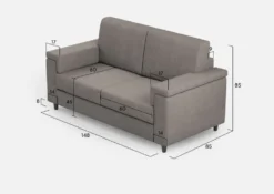Divano 148x85cm design a due posti con bracciolo squadrato grigio DI1