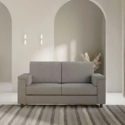Divano 148x85cm design a due posti con bracciolo squadrato grigio DI1