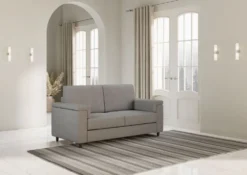 Divano 148x85cm design a due posti con bracciolo squadrato grigio DI1
