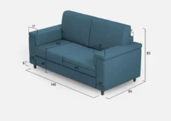 Divano 148x85cm design a due posti con bracciolo squadrato blu avio DI1