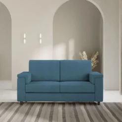 Divano 148x85cm design a due posti con bracciolo squadrato blu avio DI1