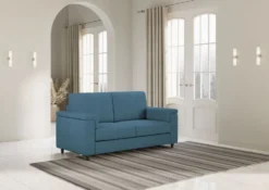 Divano 148x85cm design a due posti con bracciolo squadrato blu avio DI1
