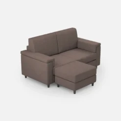 Divano 168x85cm design a due posti con bracciolo squadrato e pouf stoffa idrorepellente talpa DI5