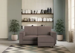 Divano 168x85cm design a due posti con bracciolo squadrato e pouf stoffa idrorepellente talpa DI5