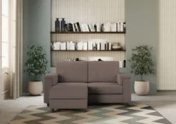 Divano 168x85cm design a due posti con bracciolo squadrato e pouf stoffa idrorepellente talpa DI5
