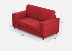 Divano 148x85cm design a due posti con bracciolo squadrato rosso DI1
