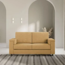 Divano 148x85cm design a due posti con bracciolo squadrato ocra DI1