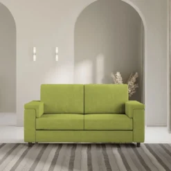 Divano 148x85cm design a due posti con bracciolo squadrato verde DI1
