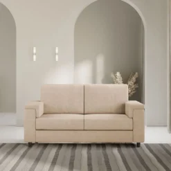 Divano 148x85cm design a due posti con bracciolo squadrato beige DI1