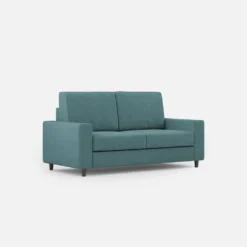 Divano 148x85cm design a due posti con bracciolo squadrato idrorepellente blu petrolio DI12