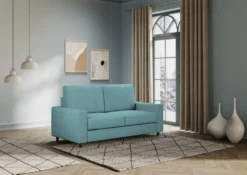 Divano 148x85cm design a due posti con bracciolo squadrato idrorepellente blu petrolio DI12