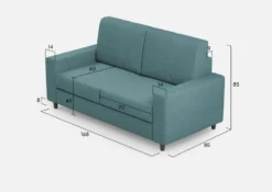 Divano 148x85cm design a due posti con bracciolo squadrato idrorepellente blu petrolio DI12
