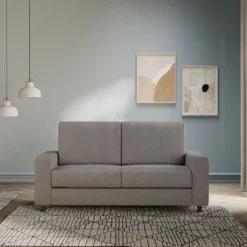 Divano 148x85cm design a due posti con bracciolo squadrato idrorepellente grigio DI12