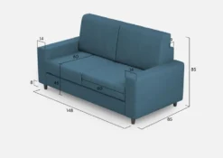 Divano 148x85cm design a due posti con bracciolo squadrato idrorepellente blu avio DI12