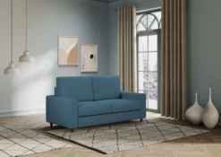 Divano 148x85cm design a due posti con bracciolo squadrato idrorepellente blu avio DI12