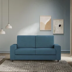 Divano 148x85cm design a due posti con bracciolo squadrato idrorepellente blu avio DI12