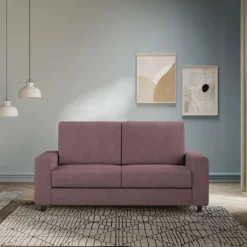 Divano 148x85cm design a due posti con bracciolo squadrato idrorepellente prugna DI12