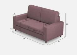 Divano 148x85cm design a due posti con bracciolo squadrato idrorepellente prugna DI12